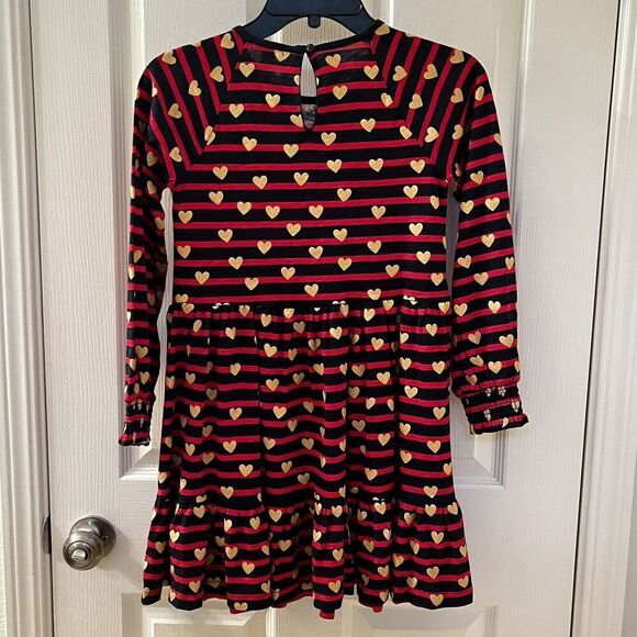 Crewcuts J Crew Navy Red Striped Gold Hearts Dress Girls Size Medium 8-9 NWT - Picture 8 of 11